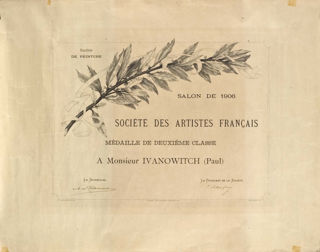 Diploma udruzenja francuskih umetnika, Pariz 1906, Muzej grada Beograda